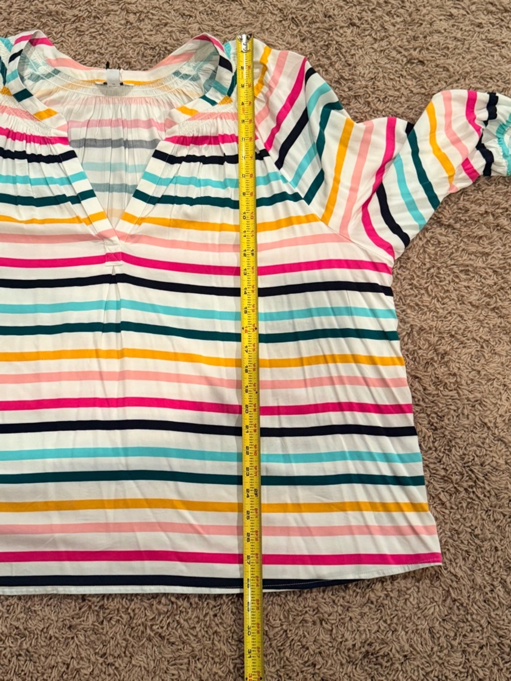 crown & ivy Women’s Plus Size 3X Multicolor Striped 3/4 sleeve Peasant Blouse - Picture 8 of 9